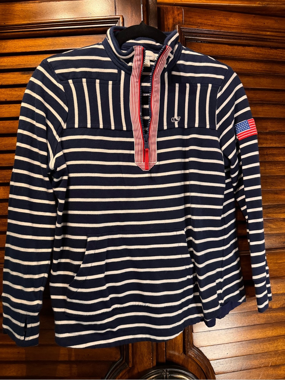 Vineyard Vines American Flag Navy and White Striped Quarter-Zip Pullover